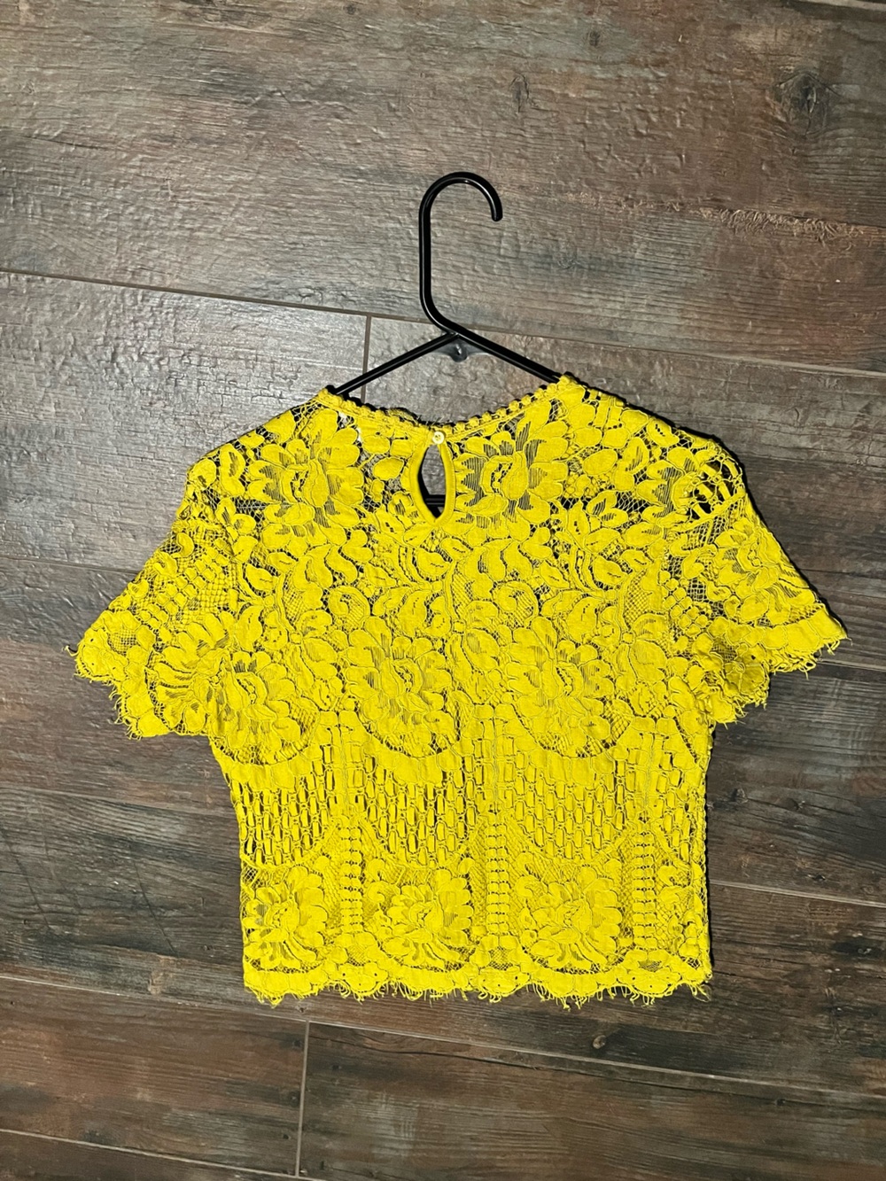Mustard Yellow Lace Short Sleeve Blouse